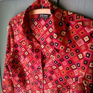 Button Down City Stretch NY&Co Women's Blouse Stripes Collar Cuffs Size M